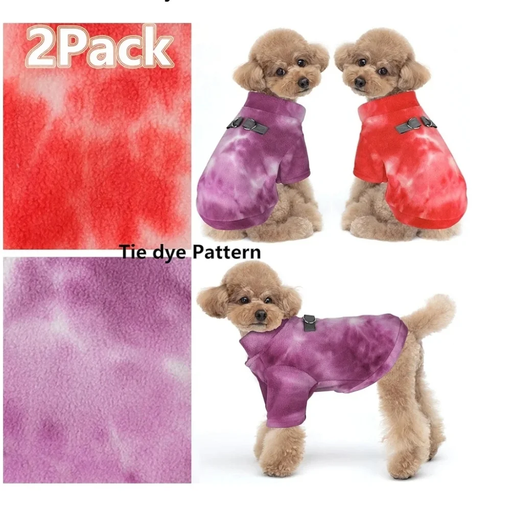 New! Set of 2 tie dye fleece Dog Sweaters jacket purple pink size Large